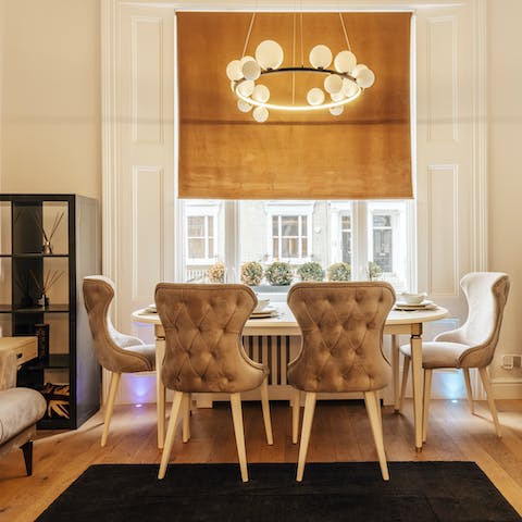 Tuck into a delicious breakfast at the table in the bay window