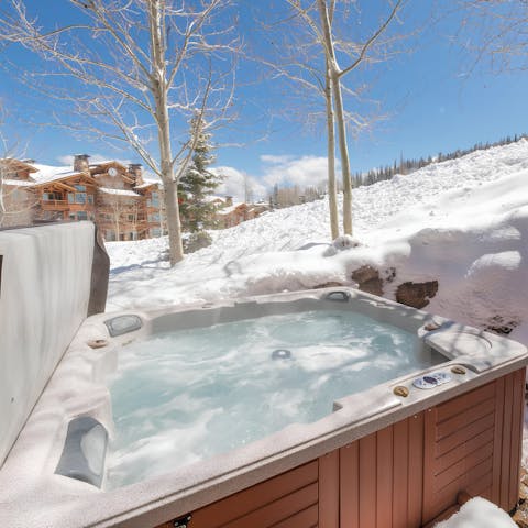 Soak in the private hot tub after hitting the slopes