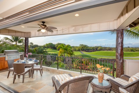 Barbecue on the lanai as greens stretch out below