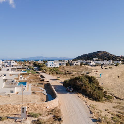 Flip-flop over to Mikri Vigla Beach, it's right outside your door