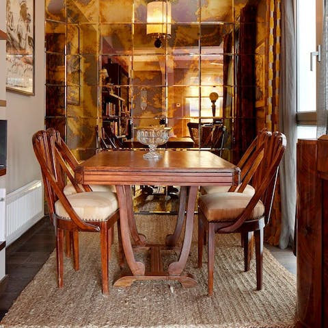 Settle into the intimate dining area for romantic dinners