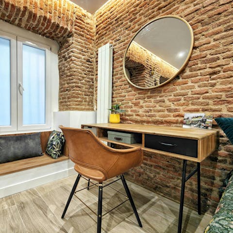 Catch up with work at the dedicated desk area
