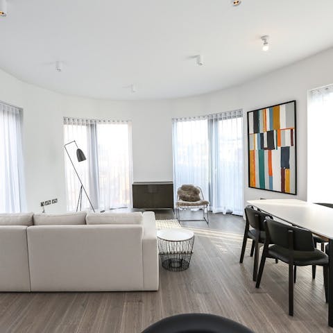 Take in city views from the floor-to-ceiling windows