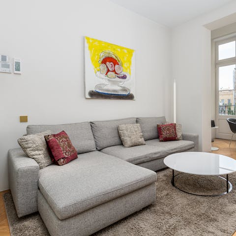 Start your mornings with a cup of coffee on the comfy sofa