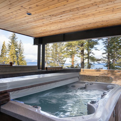Take in the lake vistas from the hot tub