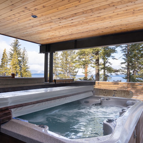 Take in the lake vistas from the hot tub