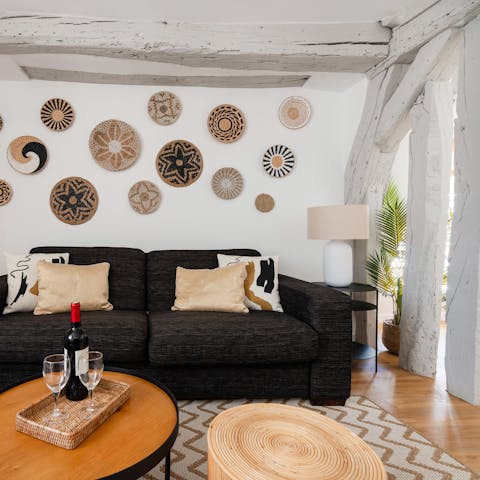 Rest up in the boho-style living area after sightseeing
