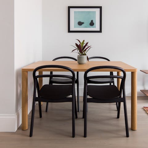 Set up at the dining table when you need to check in with the office