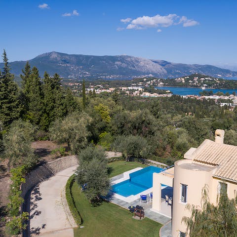 Stay in a modern villa just three minutes from Gouvia Beach