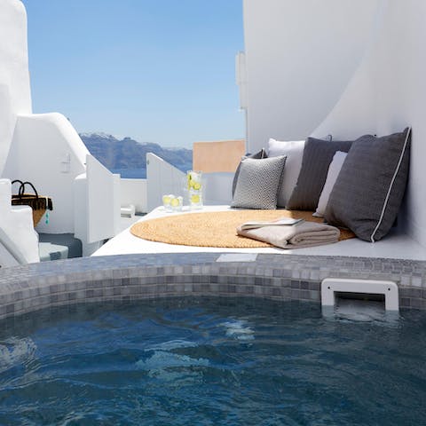 Take a long, luxurious soak in the outdoor hot tub