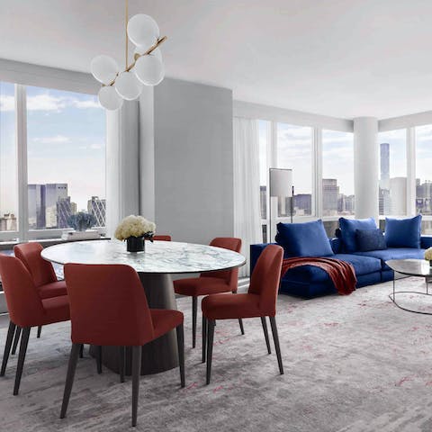 Grab a slice at the dining table in the open plan living area