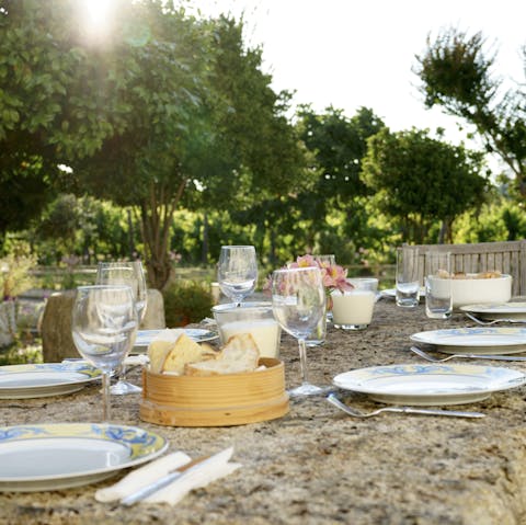 Eat and drink seasonal food and wine amidst eucalyptus trees