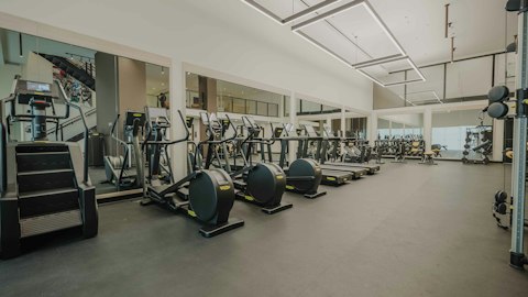 Head down to the shared gym for a morning workout
