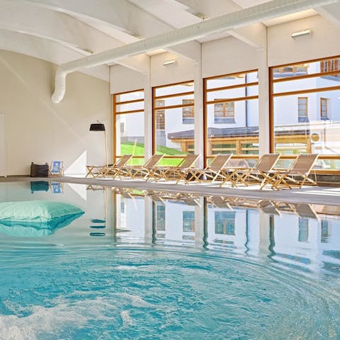 Warm up for your ski lesson with some laps in the shared pool