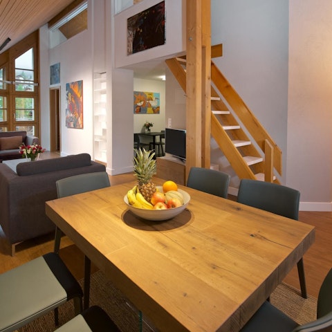Sit down to a home-cooked meal at the oak dining table