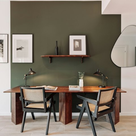 Stay on top of work at the double desk in the bedroom