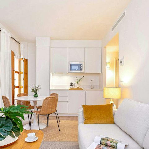 Prepare meals or snacks in the convenient kitchen