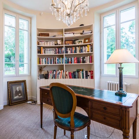 Enjoysome quiet time at the home's library and office
