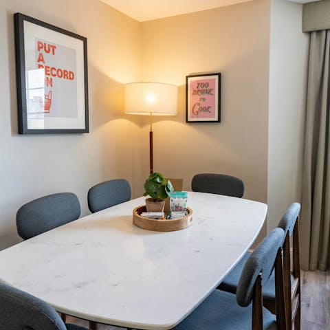 Gather around the dining table for a full English breakfast