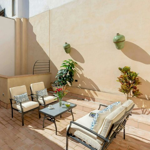 Enjoy sunny lunches on the private terrace