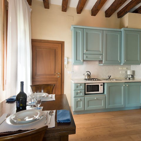 Whip up your favourite pasta dishes in the pretty kitchen