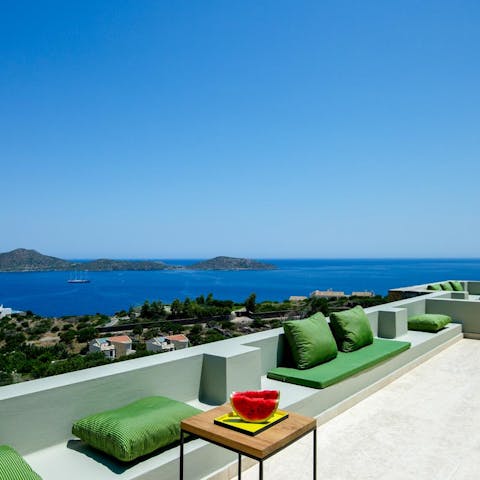 Catch one of Crete's dramatic sunsets from the villa's rooftop terrace