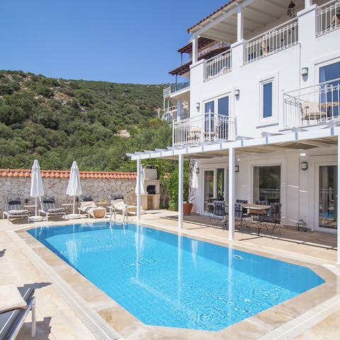 Stay active in the private pool and let the sun dry you off naturally on the poolside loungers