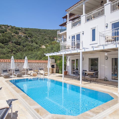 Stay active in the private pool and let the sun dry you off naturally on the poolside loungers
