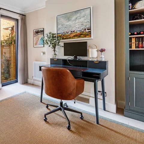 Work away at the desk in the living room