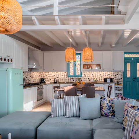 Rustle up a moussaka in the kitchen before sinking into the corner sofa