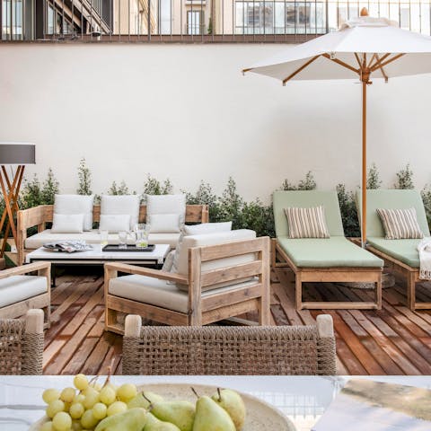 Lie back and soak up the sunshine on one of the loungers