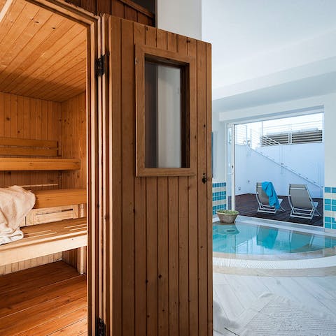Feel totally zen after relaxing in the private Jacuzzi and sauna