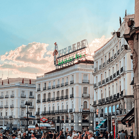 Meander a few minutes to Puerta del Sol