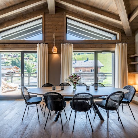 Sit down for a celebratory meal as you gaze out to the alpine backdrop