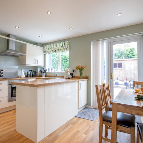 Prepare family favourites in the well-equipped kitchen