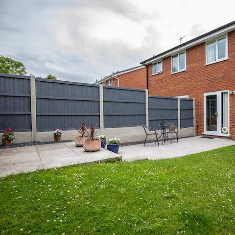 Sip your morning coffee and evening beer in the south-facing garden