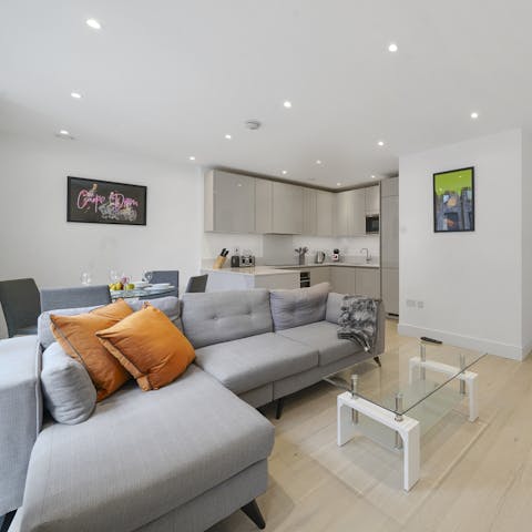 Sink into the sumptuous L-shaped sofa and rest your feet
