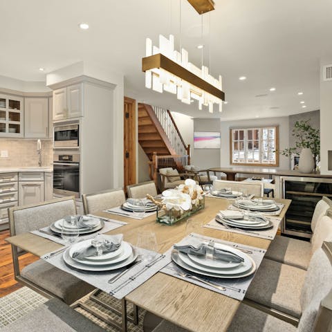 Gather for relaxed meals in the stylish dining space