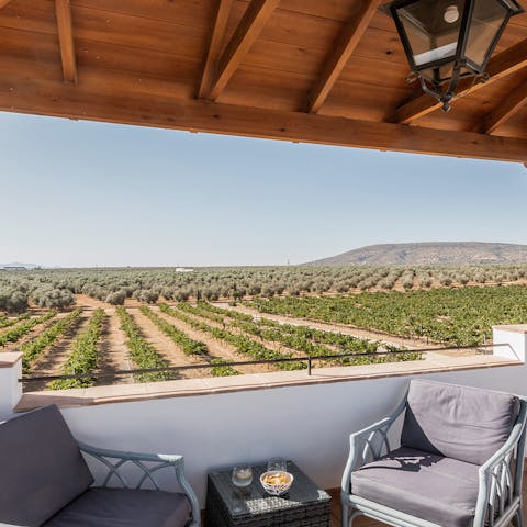 Share a crisp white or deep red from the vineyard and enjoy it on the balcony