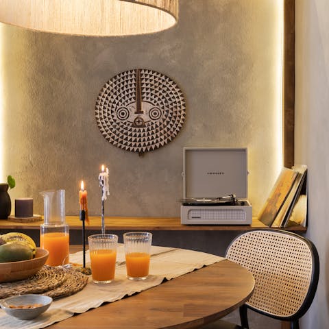 Pop on a record and enjoy a long, lazy breakfast together