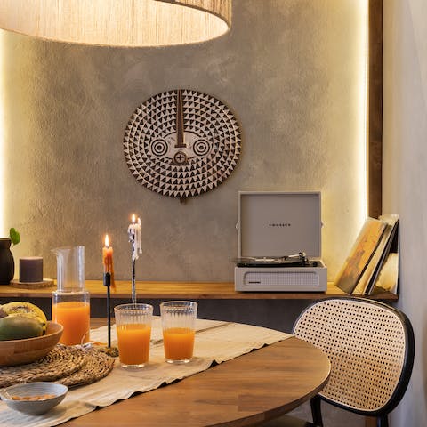 Pop on a record and enjoy a long, lazy breakfast together