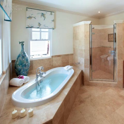 Indulge at the day's end in a long, hot soak in the bath