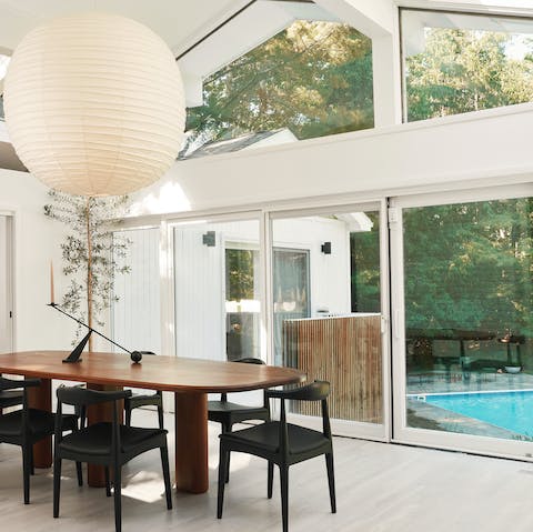 Grab a steaming hot Americano & retreat to the dining room overlooking the pool