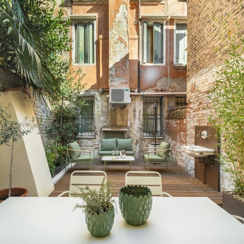 Relax outside on the pretty terrace