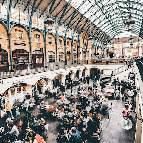 Delve into the bustle of Covent Garden – just three-minutes away on foot