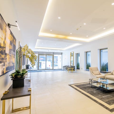 Prepare to make an entrance at this chic, modern apartment building