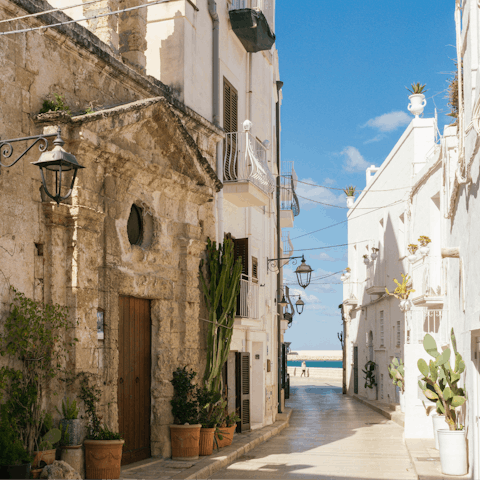 Visit the picturesque port town of Monopoli, ten-minute drive away