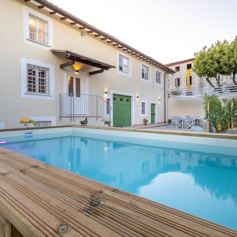 Splash around in the private pool or soak up the sun