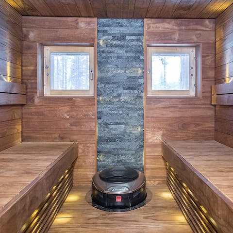 Rest sore legs in the sauna