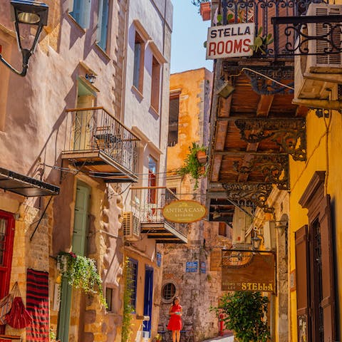 Spend an afternoon exploring charming Chania, a ten-minute drive away